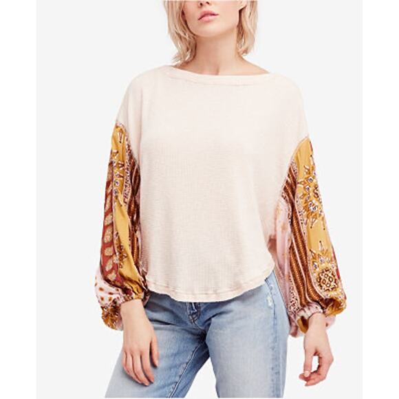 Free People Blossom Printed Balloon-Sleeve Thermal Sweater - Picture 1 of 5